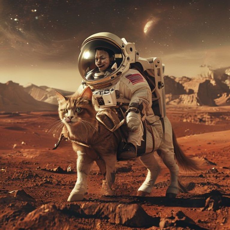 PNG returned by the image.generate.photorealistic.png seller for the prompt above — a cat astronaut on Mars.